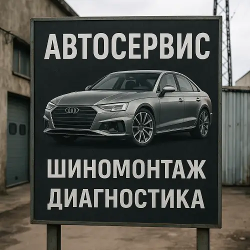 Баннер автосервиса в Гродно — автомобиль и услуги «Шиномонтаж, диагностика», индустриальный стиль