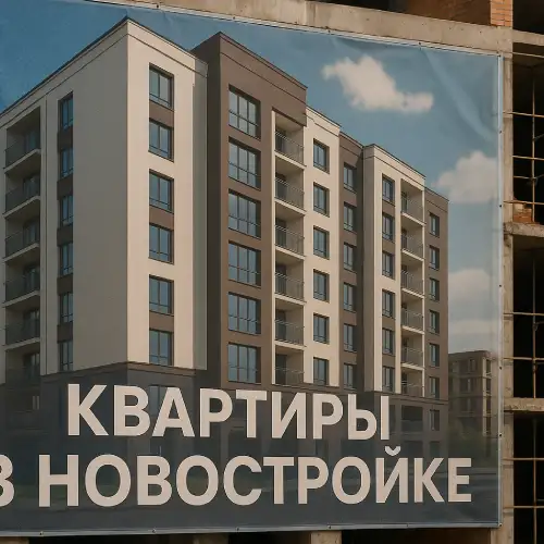 Строительный баннер-сетка в Гродно — «Квартиры в новостройке», текстура сетки и рендер дома