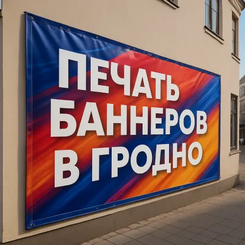 Печать баннеров в Гродно — баннер на здании в центре города, дневной свет