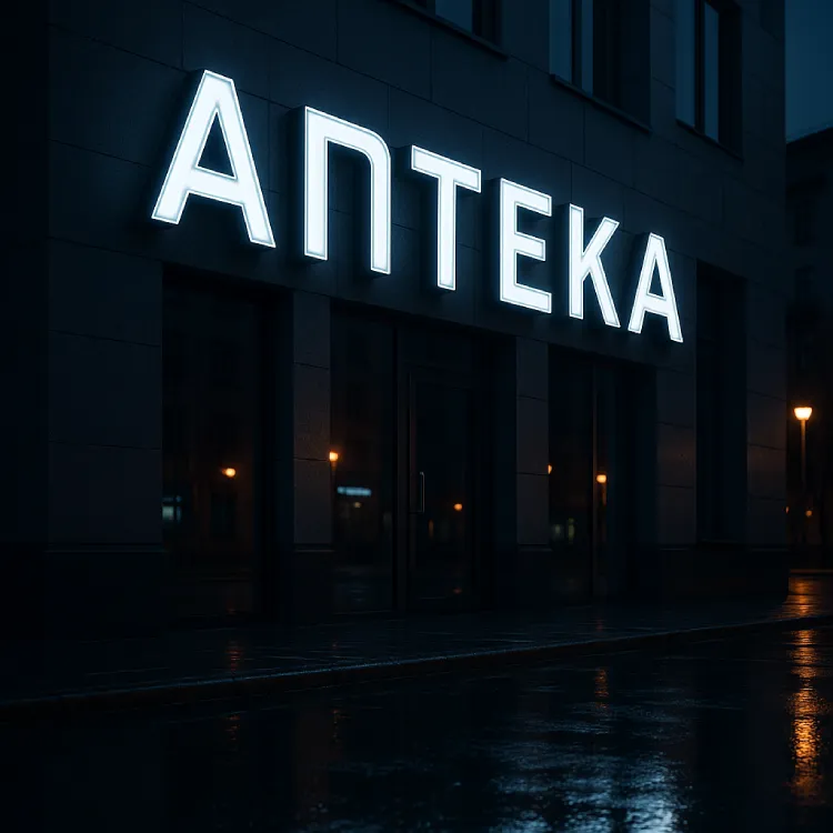 Объемные буквы «АПТЕКА» с белой подсветкой — фасад, Гродно